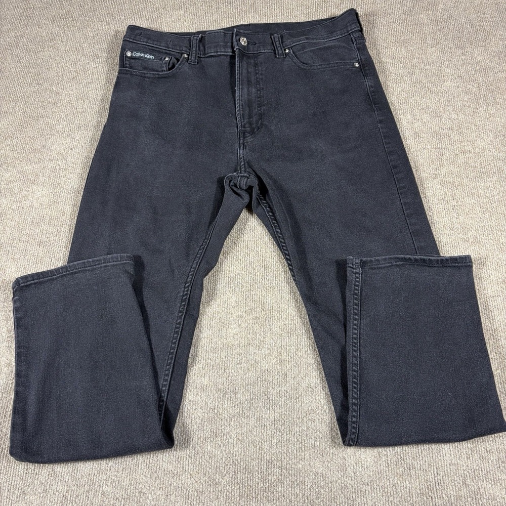 Calvin Klein Slim Straight Fit Jeans Mens W33 L30 Black Stretch Denim Pants